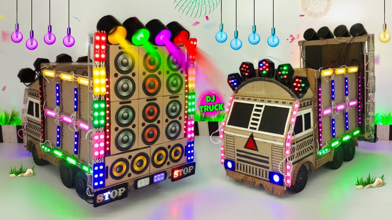 DIY Mini Dj Truck Setup with Diwali Lights | Dj gadi kaise banaye | Cardboard Mini dj setup at home 