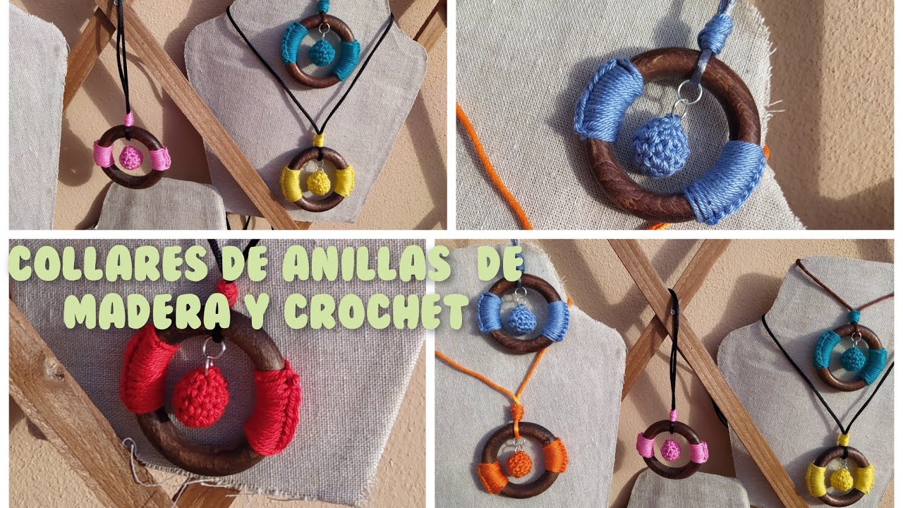 Collares con anillas de madera y crochet