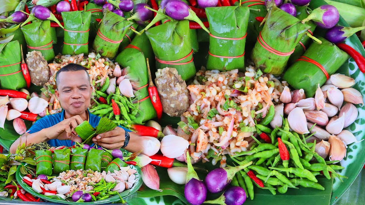 ส้มงัวห่อใบตองก้อยไข่มดแดงแกล้มส้มผักผักกรอบๆหย่าวๆ