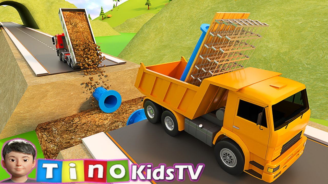 Fixing a Highway Collapse | Dump Truck, Roller & Cement Mixer Animation