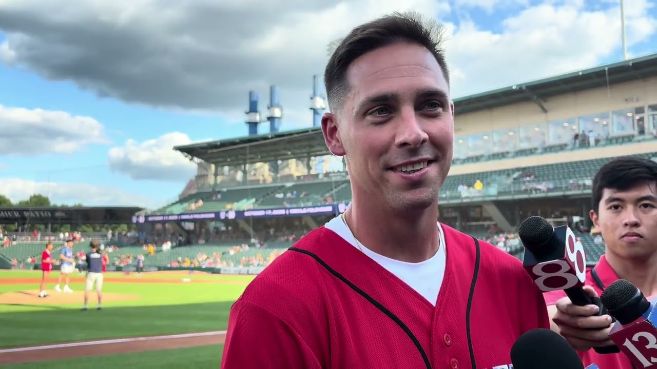 Indiana Pacers guard T.J. McConnell speaks to media after throwing first pitch at Indy Indians game