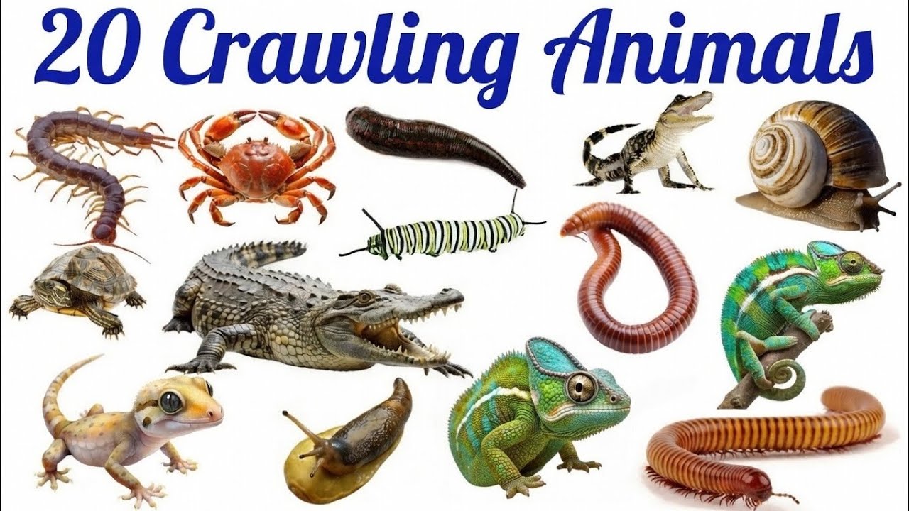 20 Crawling Animals Names in English & Hindi 🐍 | रेंगने वाले जानवरों के नाम | Kids Learning Video 