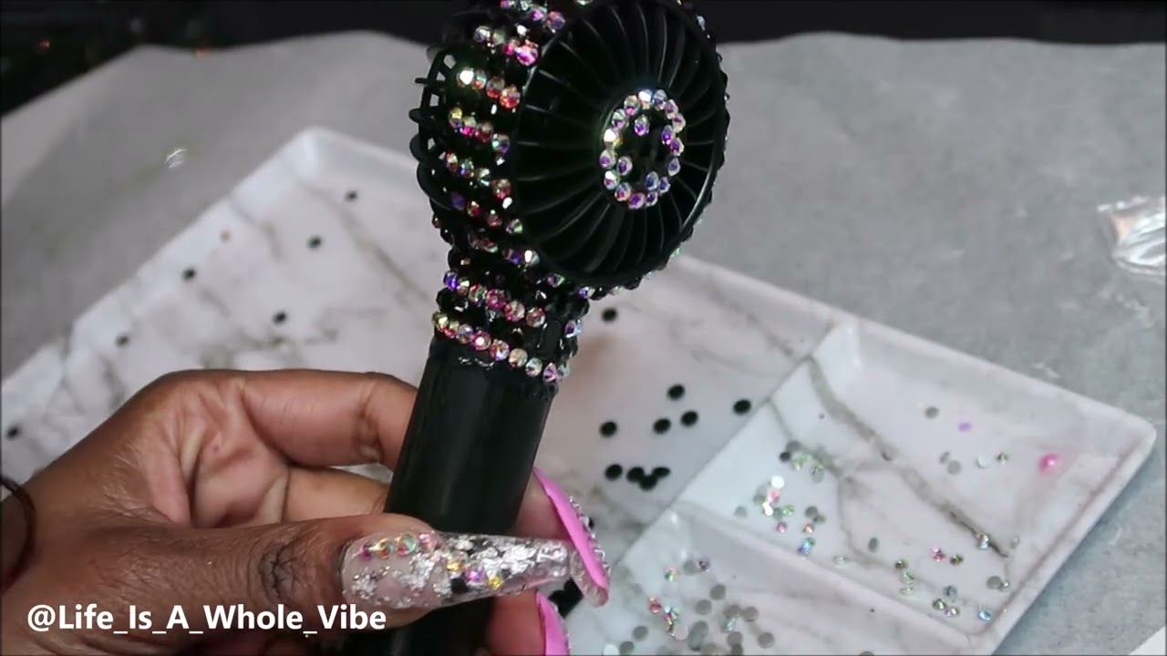 HOW TO ADD RHINESTONES TO PORTABLE MINI RECHARGABLE FAN-  DIY GIFT IDEA