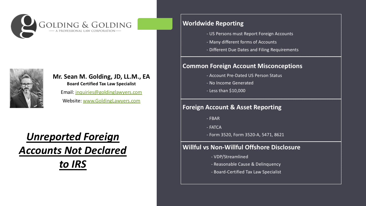 Unreported Offshore Bank Accounts: Undisclosed Foreign Accounts on FBAR, FATCA, Form 8621 and more