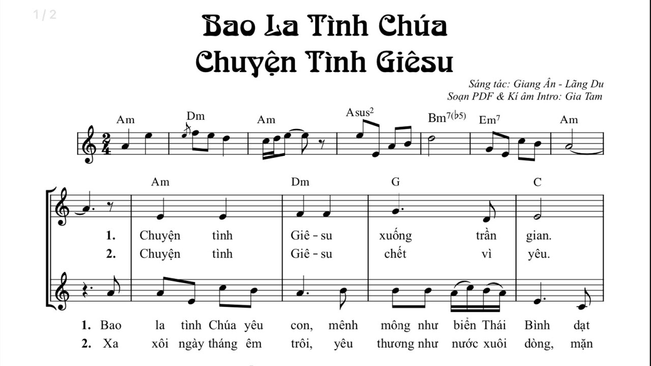 Bao La Tình Chúa & Chuyện Tình Giêsu | Giang Ân - Lãng Du | Music PDF
