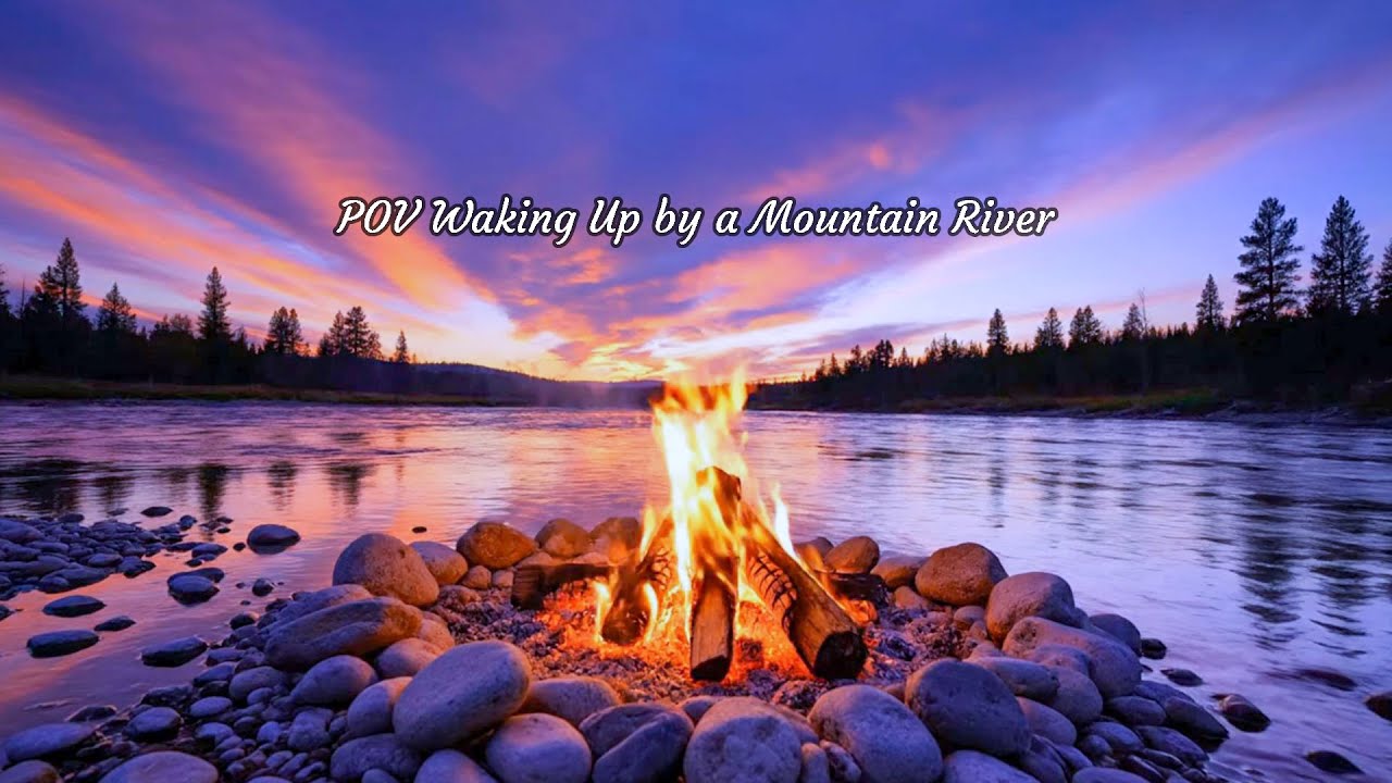 POV Waking Up by a Mountain River | Fireplace sleep sounds