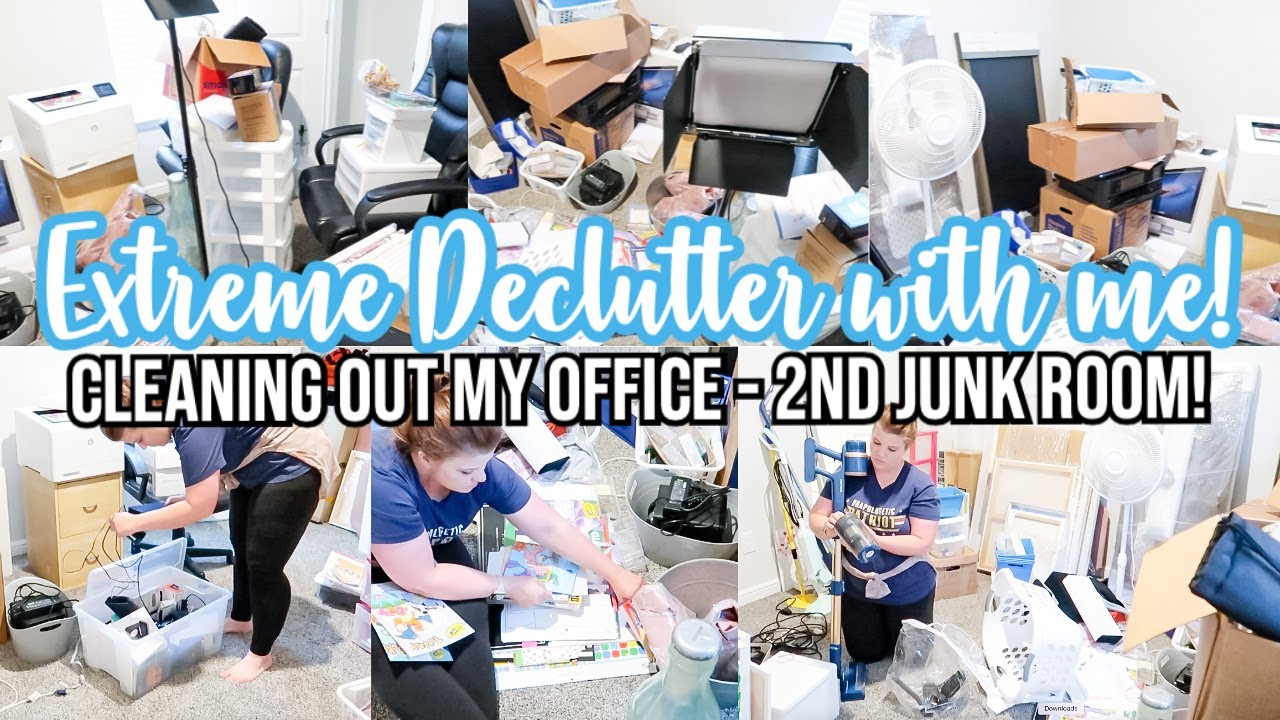 EXTREME DECLUTTER CLEAN WITH ME - OFFICE JUNK ROOM CLEAN OUT!! CLEANING MOTIVATION | DECLUTTER