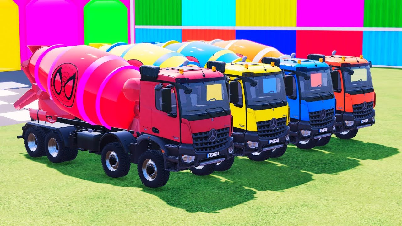 Transporting Mixer Truck | Mixer Trucks Everywhere! 🌈🚧| red, yellow