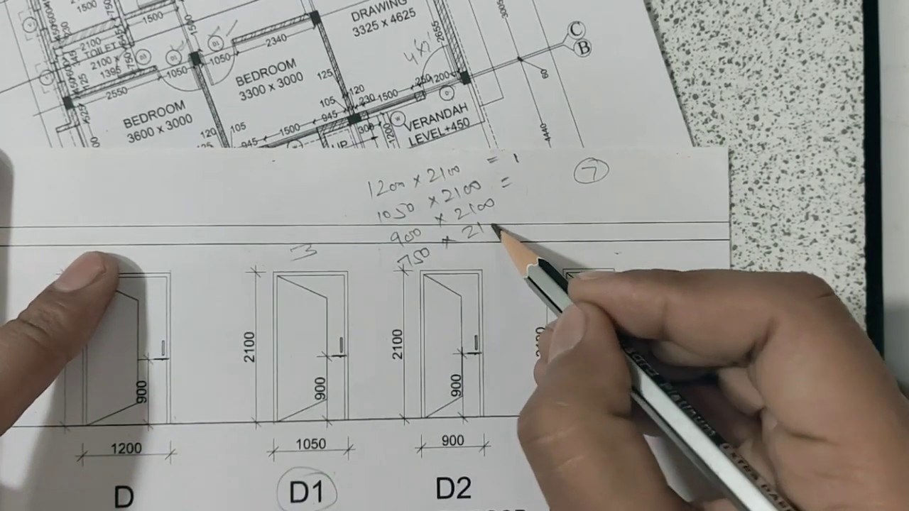 Drawing Study of Door and Window, Size and Level in Detail at Site