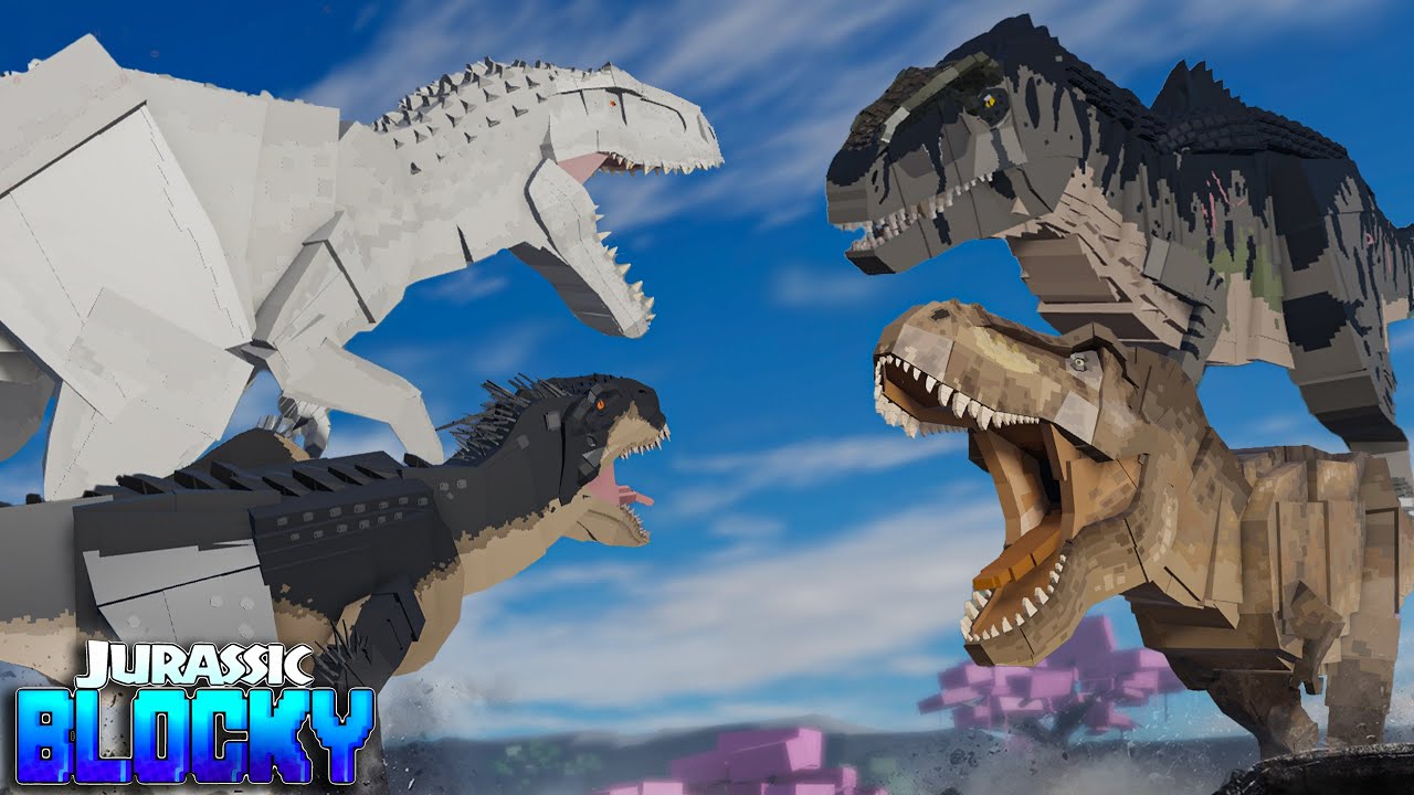 Jurassic Blocky Indominus Rex & Scorpios Rex VS T-Rex & Giganotosaurus