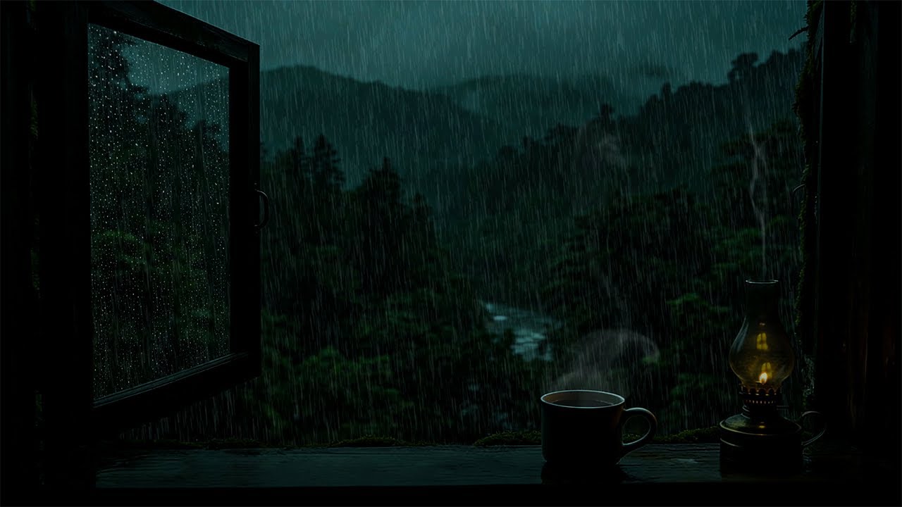 Heavy Night Rain Outside the Window | Cozy Lamp Light for Calm, Restful Sleep