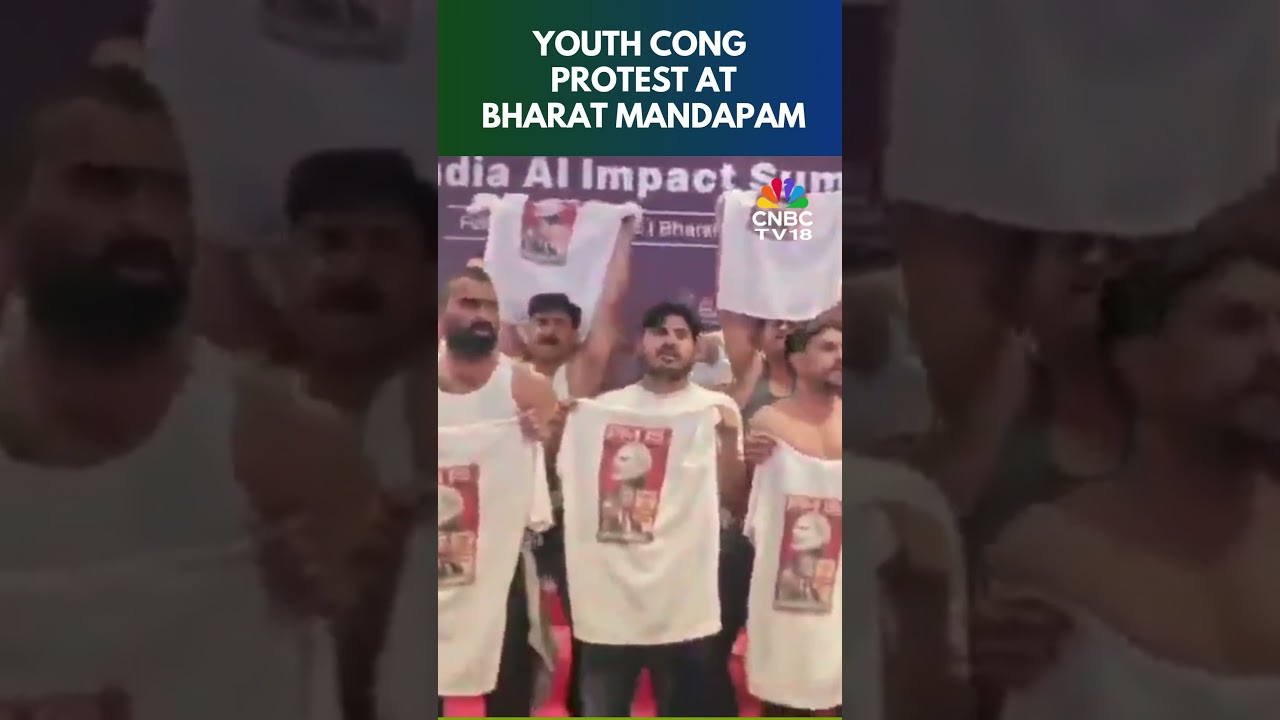 Indian Youth Congress Workers Stage Protest At Bharat Mandapam During AI Impact Summit 2026 | N18V