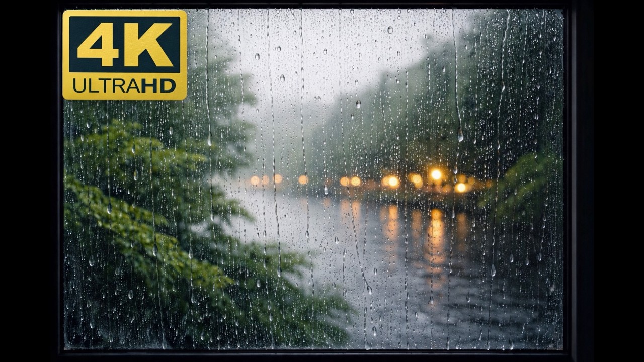 Heavy Rain on Window 🌧 Sleep Instantly | Cozy Night Ambience 4K (8 Hours)