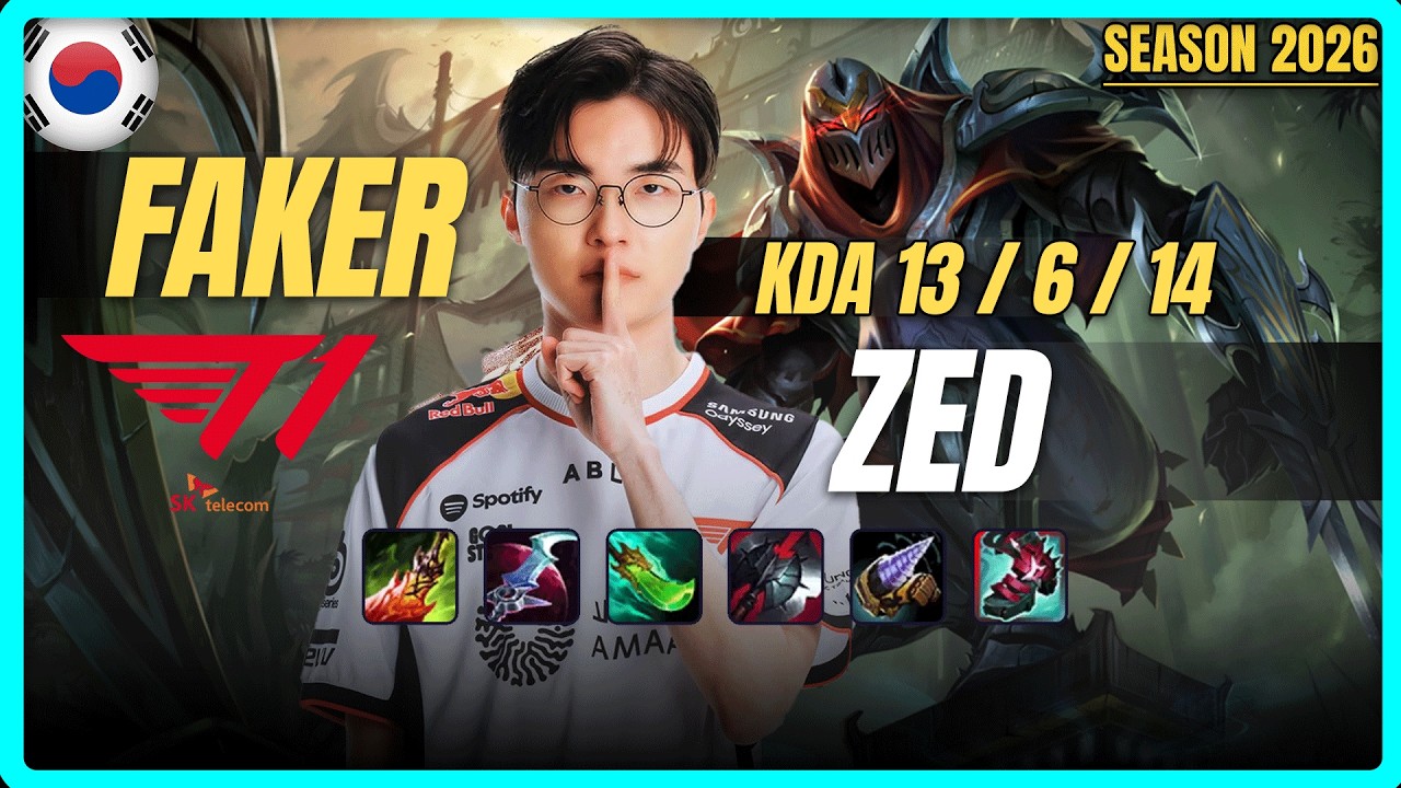 T1 Faker ZED vs PANTHEON Mid - Patch 26.7 KR Ranked | lolrec