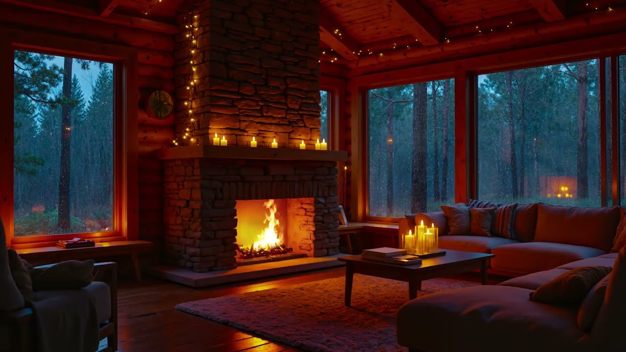 Rain Sounds for Sleep 🌧️ Cozy Rainy Night with Crackling Fireplace Ambience