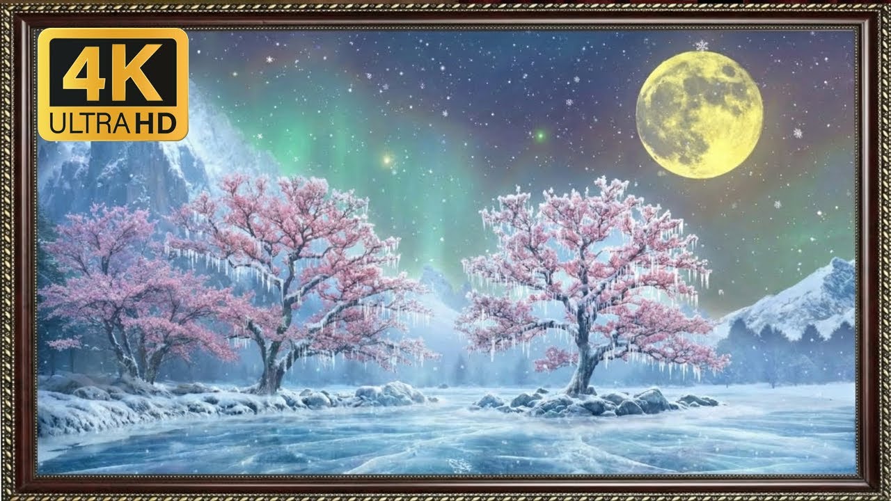 Frozen Sakura Night ❄️🌸 | Relaxing Winter Ambience | 4K Relaxing Art Screensaver Frame TV Art