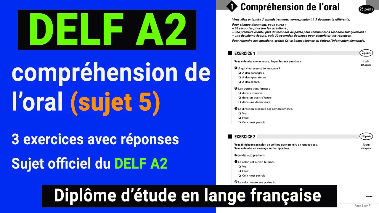 DELF A2 - Compréhension de l'oral (sujet complet 5) | French Listening Practice DELF A2