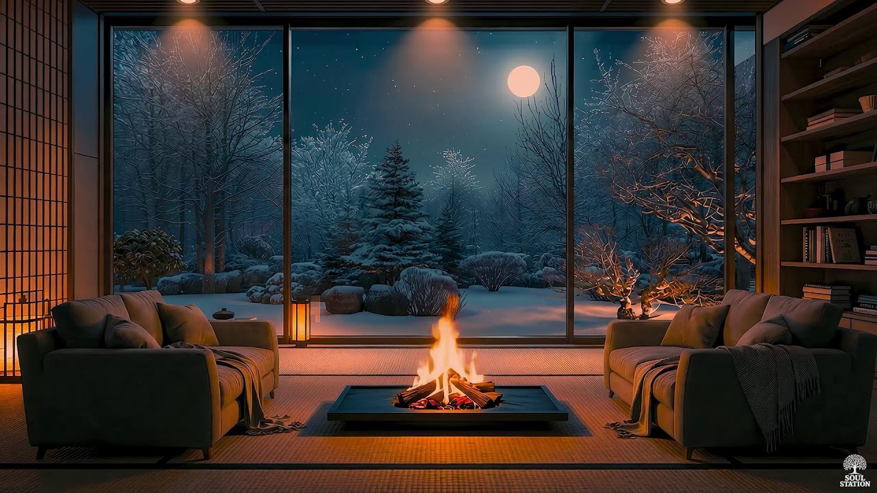 Cozy Fireplace Night Ambience | Relaxing Winter Sounds for Sleep, Study & Stress Relief (LIVE)