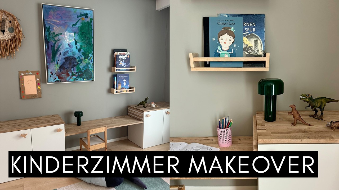 Kinderzimmer Makeover für Jungs - mit Selbstbau Schreibtisch, Dino-Details und DIY-Ideen #IKEA METOD