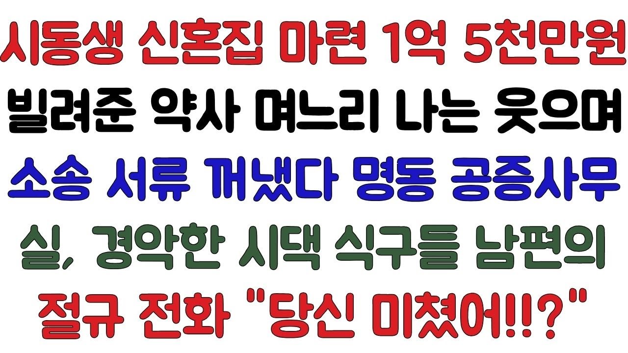 시동생 신혼집 마련 1억 5천만원 빌려준 약사 며느리 3년 뒤 한 푼도 안 갚고 채무 면제 요구하는 시댁 나는 웃으며 소송 서류 꺼냈다 명동 공증사무실 회의실, 새하얗게...