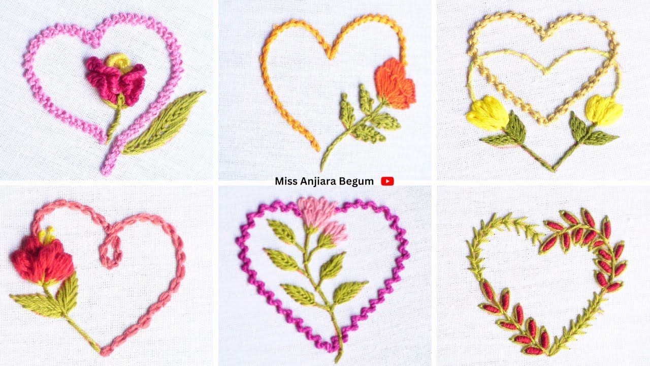6 beautiful hand embroidery designs || made with love || সূচিকর্ম শিখুন এবং অর্থ উপার্জন করুন