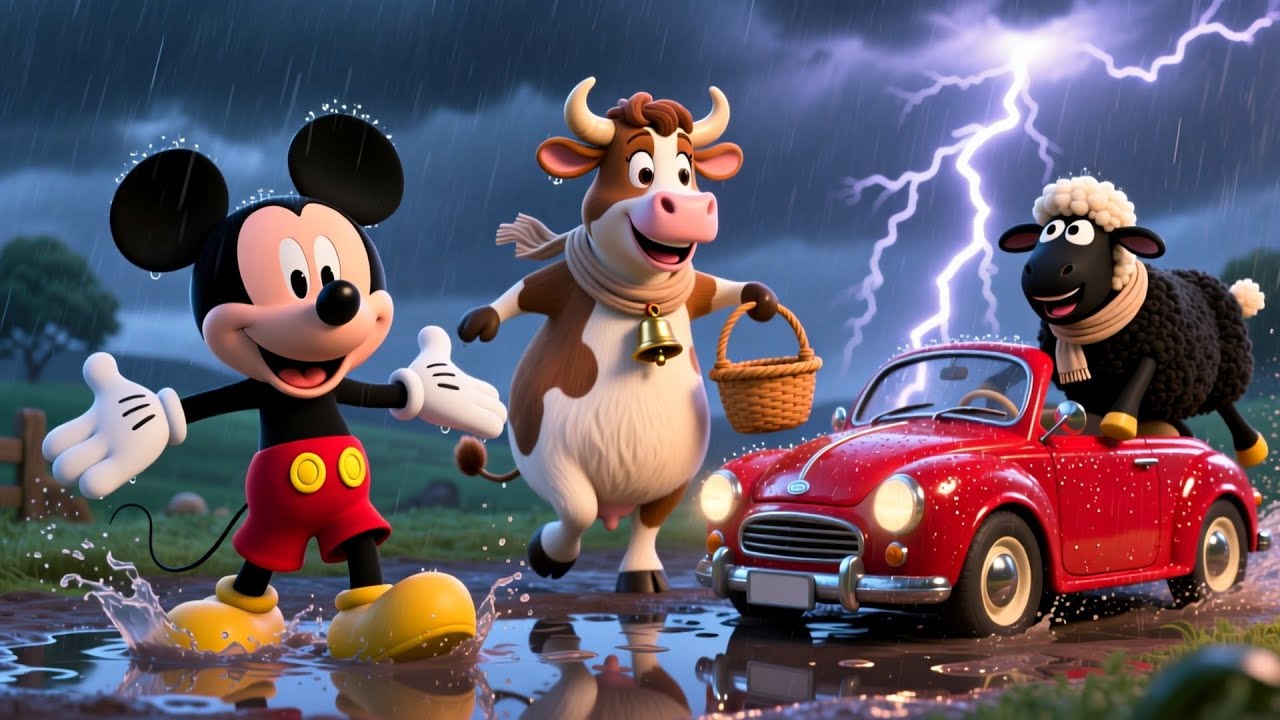 🚗🐮🐭 Cow, Mickey Mouse & Baa Baa Black Sheep Road Adventure 🎶 | Fun Cartoon Friendship Journey 🌈🐑
