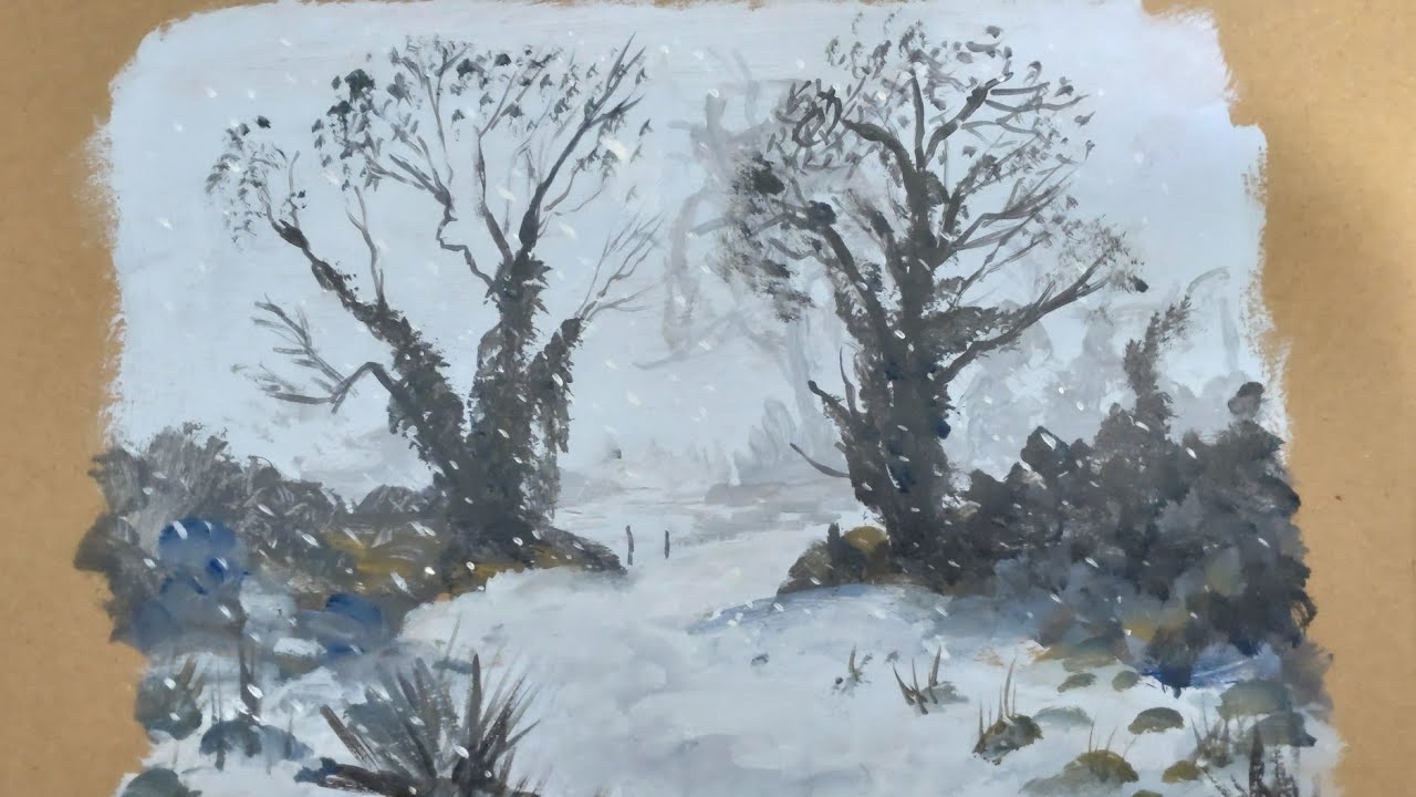 Snow falling on the Trees - Acrylic Landscape Painting