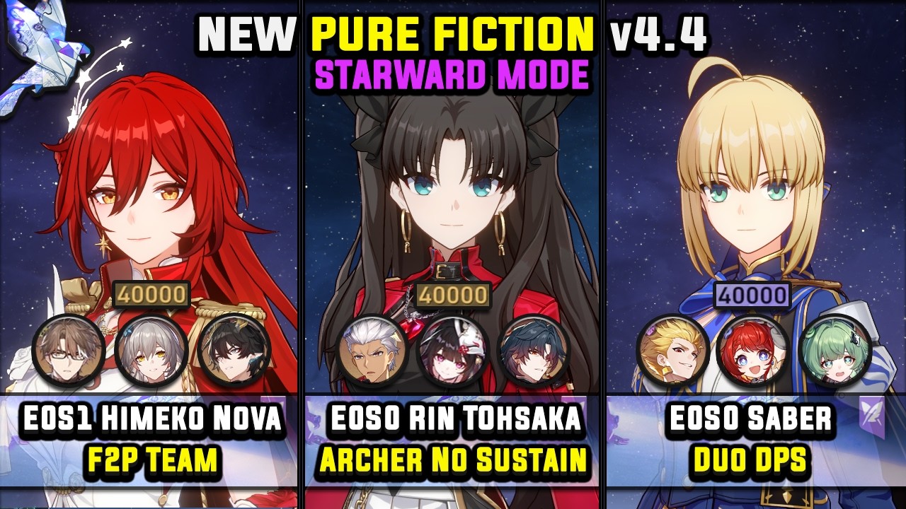 E0S1 Himeko Nova & E0S0 Rin Tohsaka & E0S0 Saber (4 Stars) Starward Mode - Pure Fiction 4.4