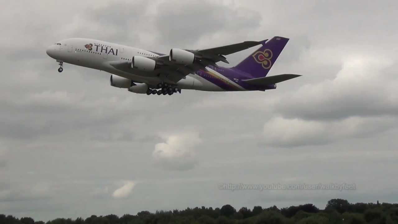 First Thai Airways Airbus A380 HS-TUA go around at Hamburg Airport