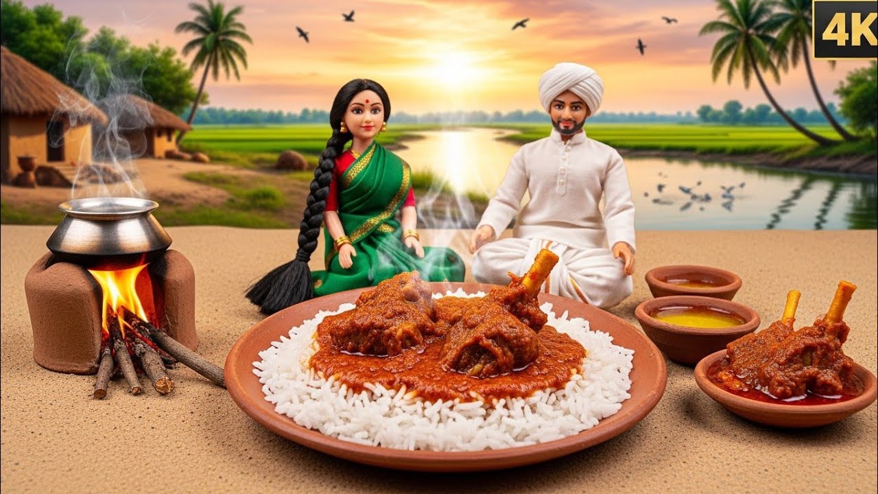 Miniature Village Cooking | Traditional Mutton Curry With Rice by Riverside Doll Kitchen