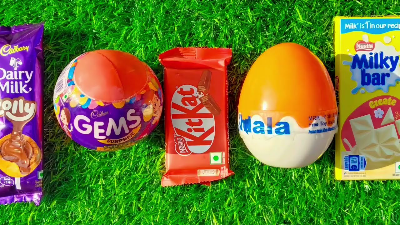 Satisfying Unwrapping Candy Bars  & Suprise Balls /ASMR/Kitkat, Milky bar,Dairy milk loilipop+ Gems 