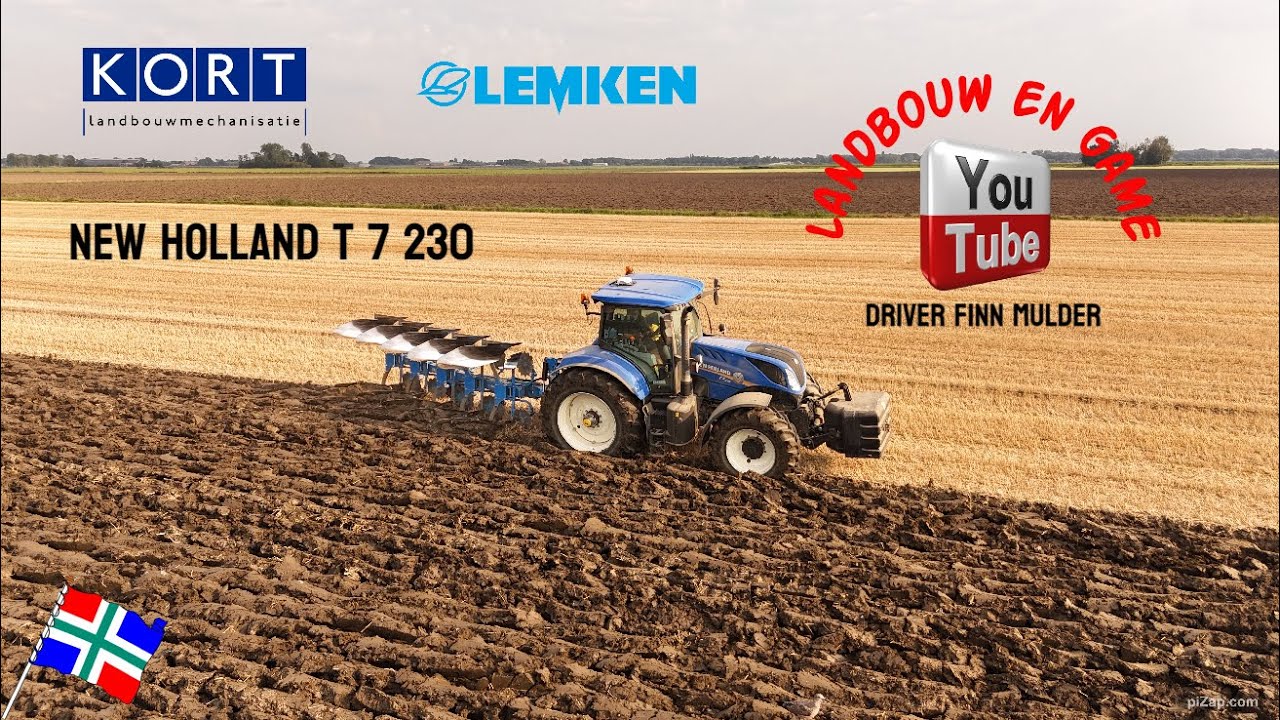 ploegen met lemken 5 schaar ploeg klei grond new Holland T7 230 oost Groningen farmers
