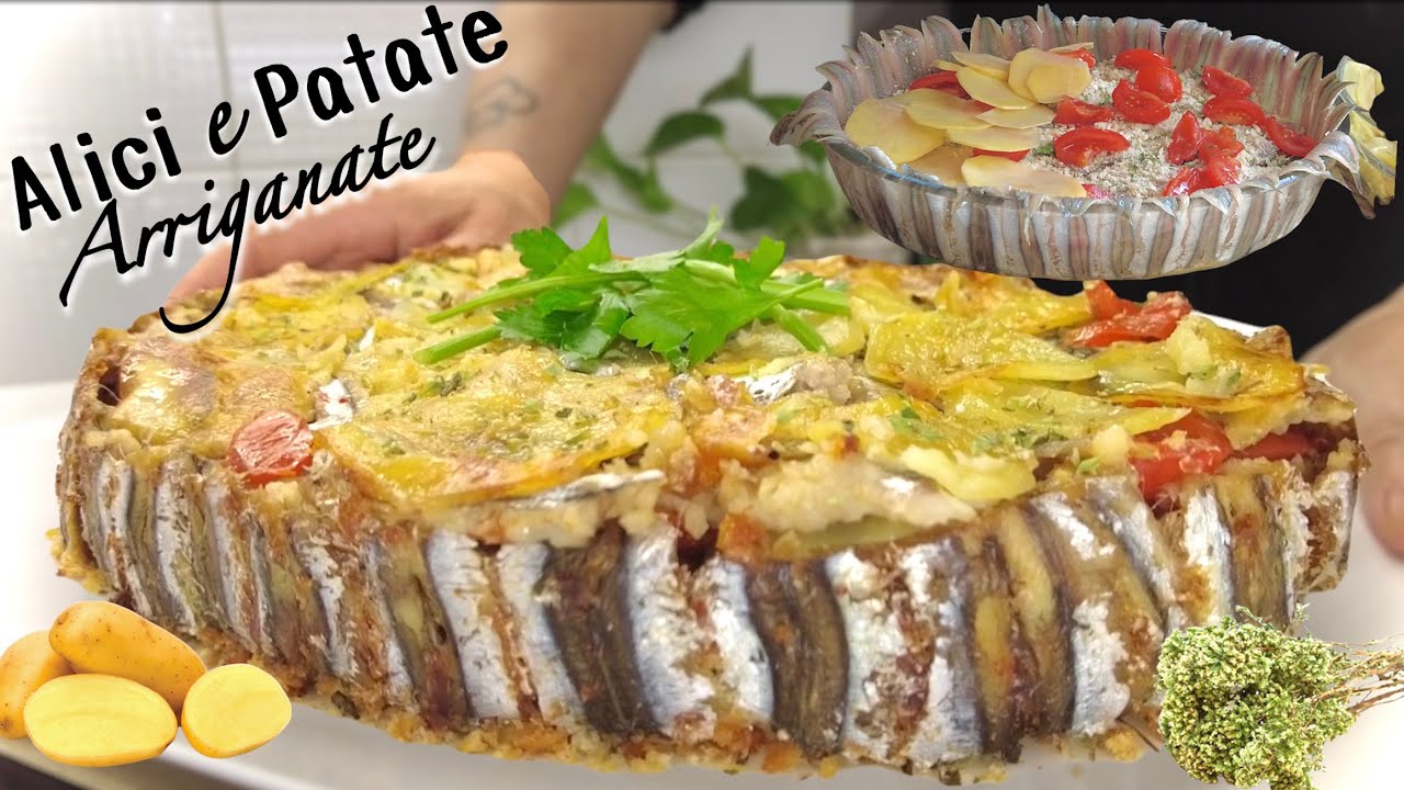 ALICI E PATATE ARRIGANATE Гратин в духовке, типичный рецепт, все в сыром виде