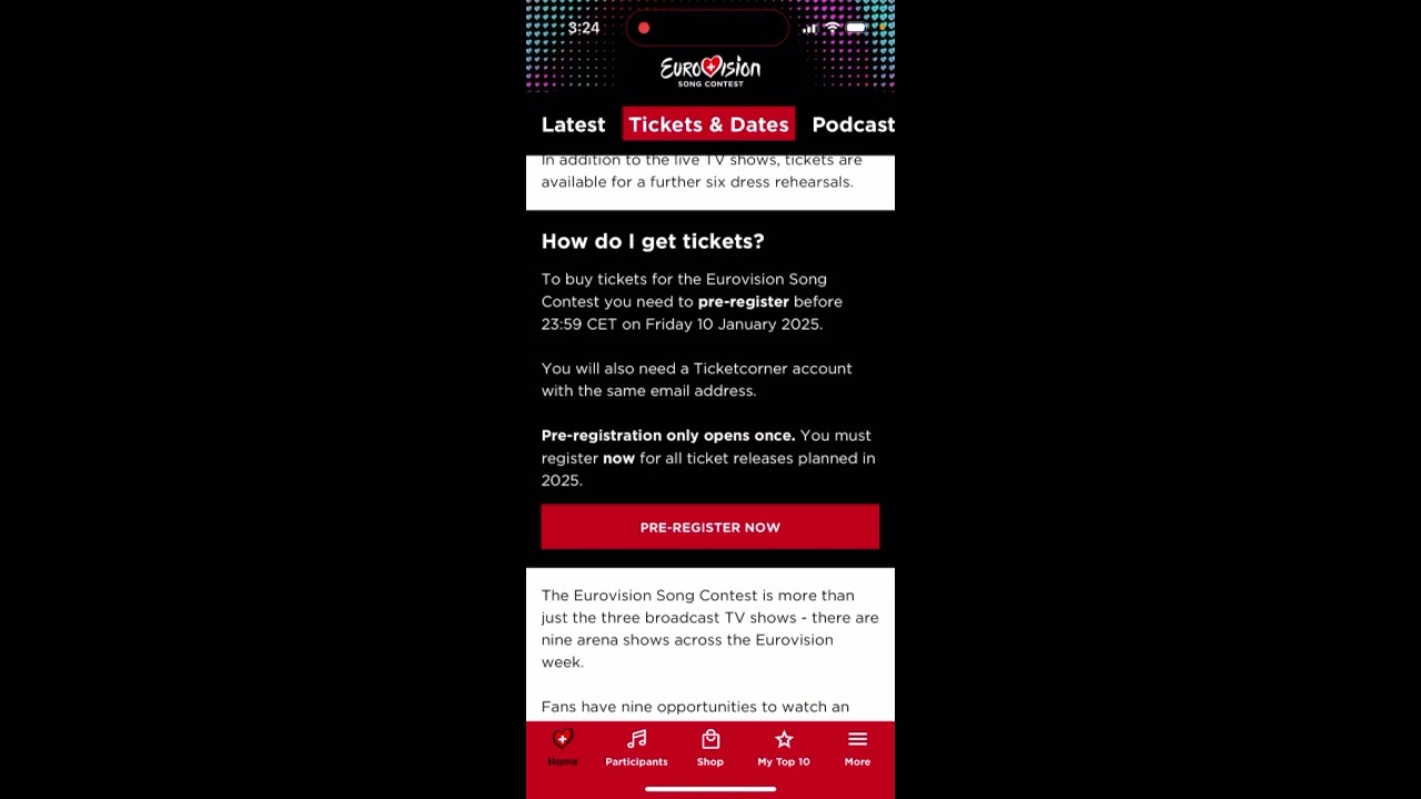 How to pre register for Eurovision tickets