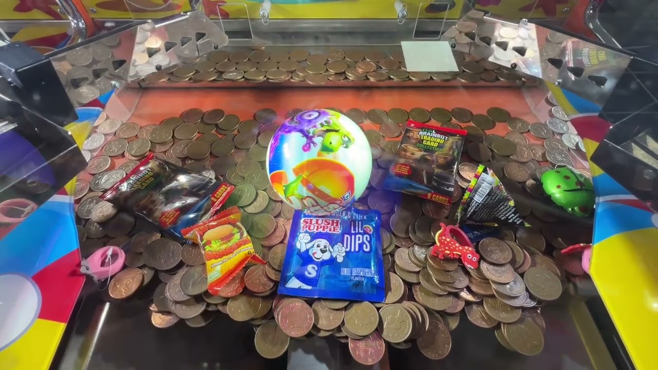 Olympia Arcade 2p Pusher Machine Winning Prizes! 