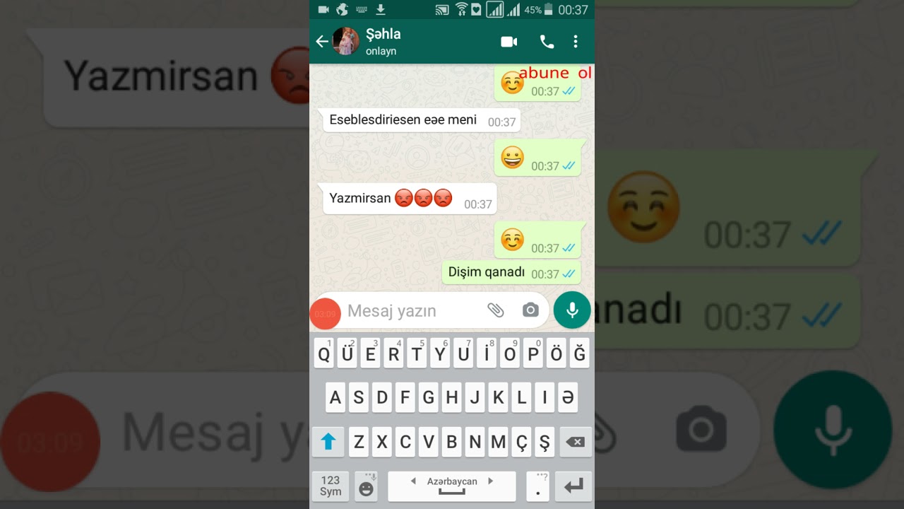 SİLİNMƏDƏN İZLƏ! whatsapp yazışması heç yerdə görülməyən yazışma
