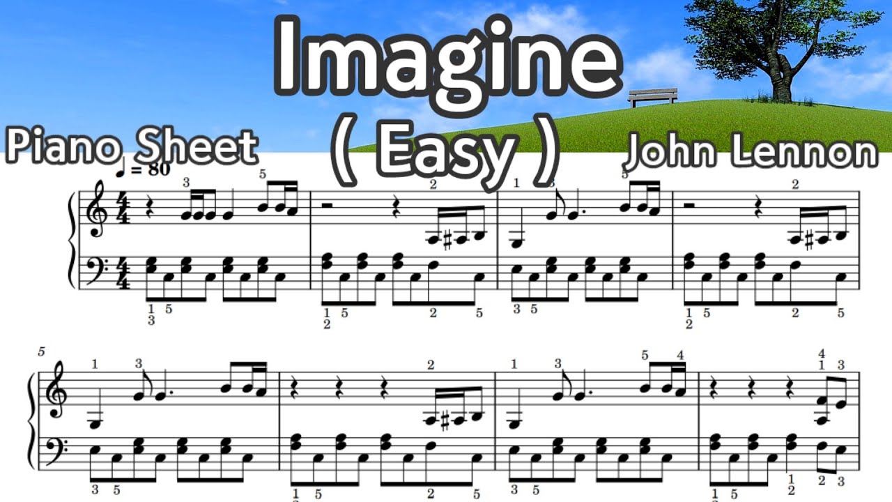Imagine -Easy Piano Music Sheet - John Lennon  - by SangHeart Play