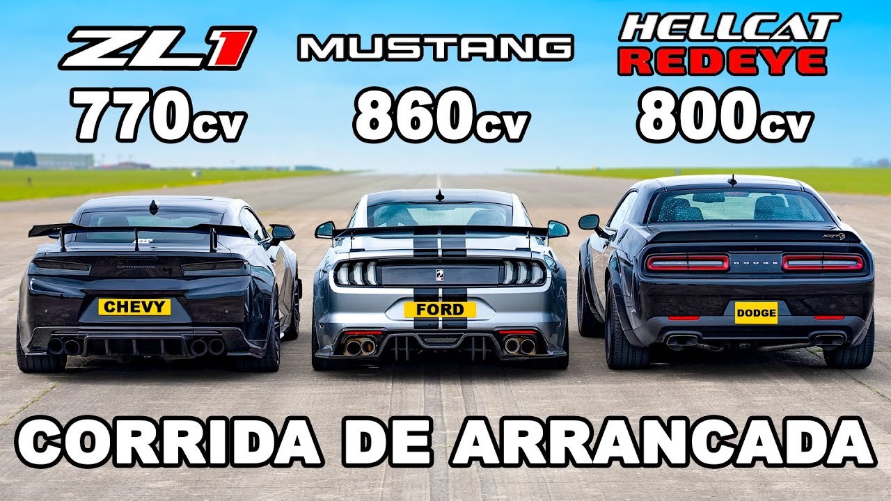 Ford Mustang vs Chevy Camaro vs Dodge Hellcat Redeye: CORRIDA DE ARRANCADA