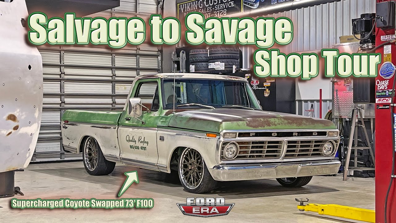 Salvage to Savage Shop Tour & First look at their Supercharged Coyote Swapped 73' F100 | Ford Era
