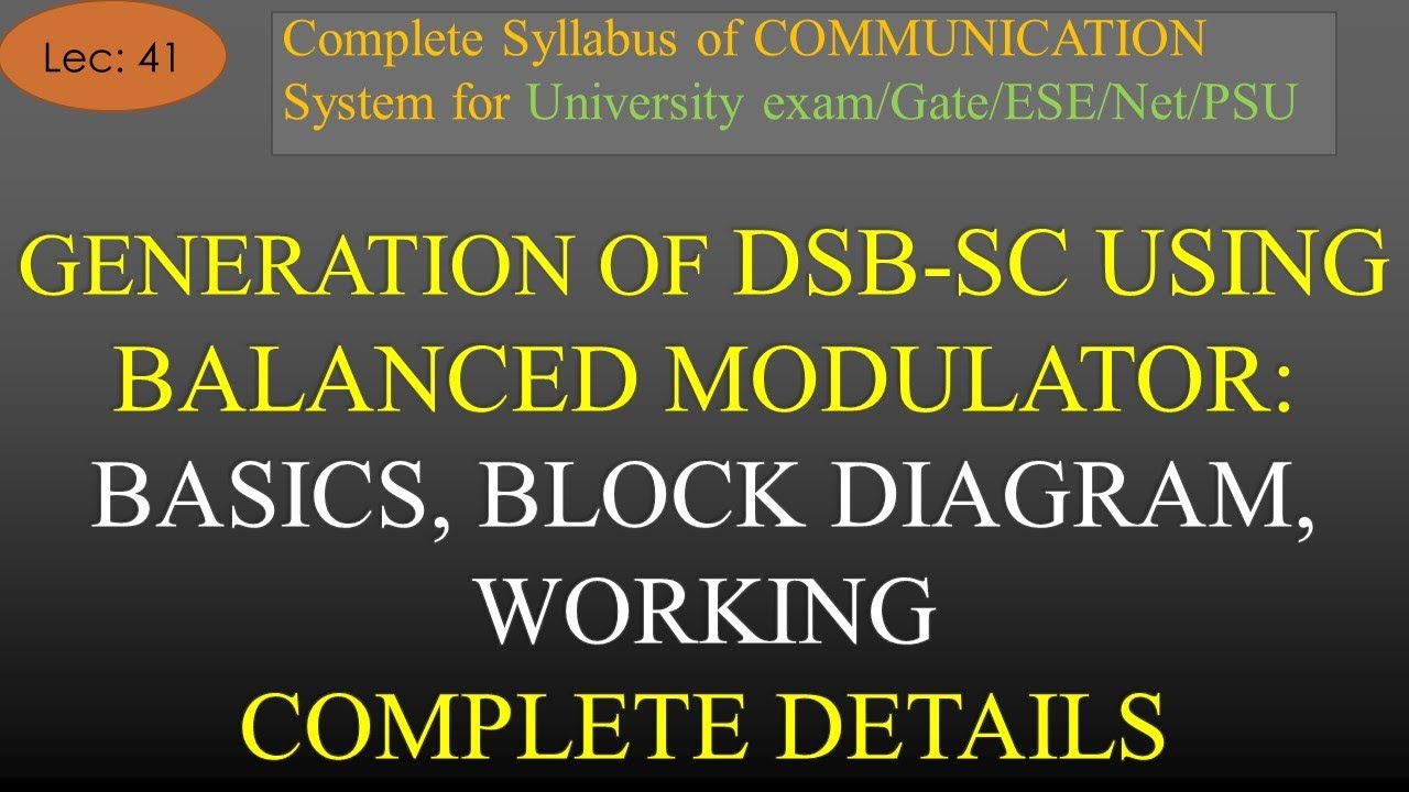 Generation of DSB-SC using Balanced Modulator: Block Diagram, Working | R K Classes |Com Sys| Lec-41