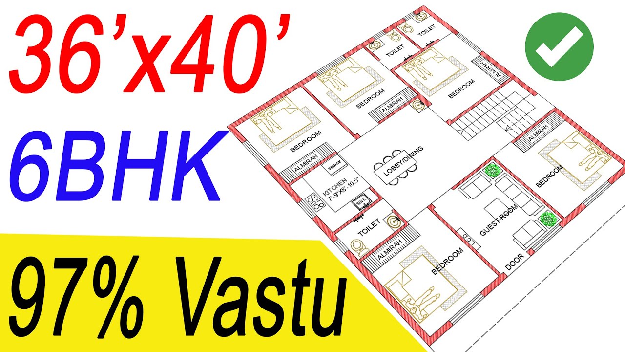 36X40 North East Facing House Plans as per Vastu | 6BHK | 1440 Sqft | 36 by 40 ka Naksha | 160 Gaj