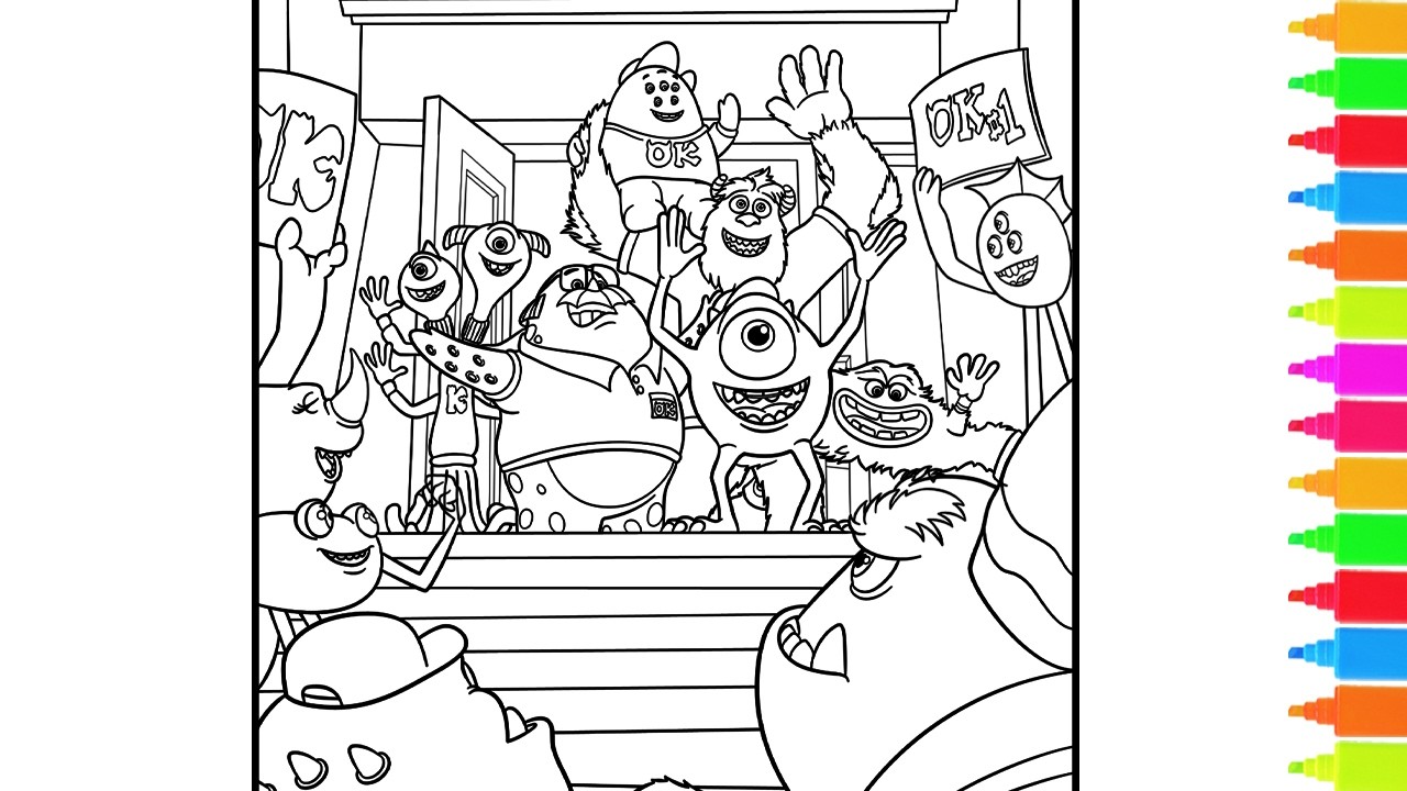Coloring Mike Wazowski, James P. Sullivan | Monsters University Coloring Book Pages
