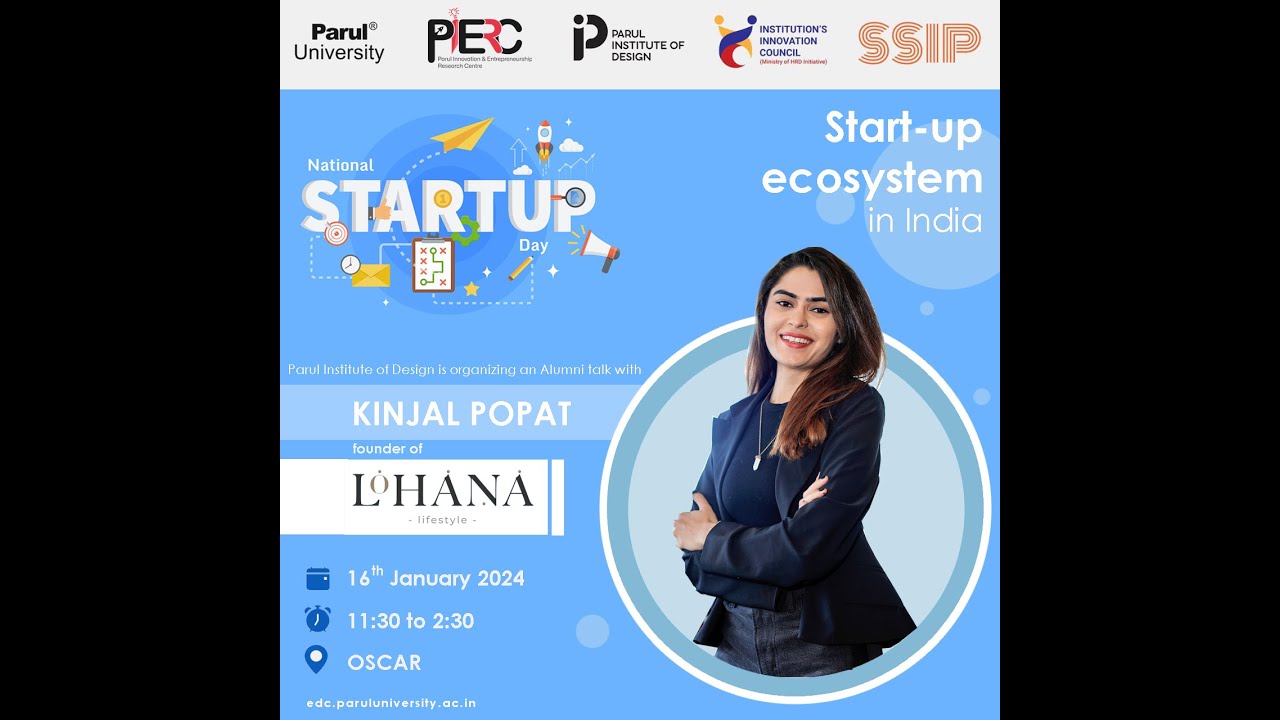 Startup talk on-National Startup Day by Kinjal Popat at Parul University IIC