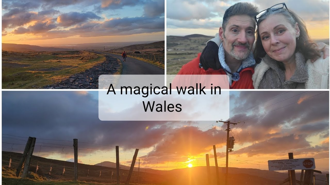 Come on a magical country walk with us and see the most stunning Welsh sunset and mountain views .