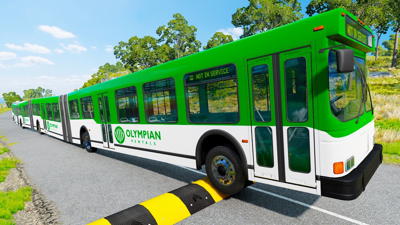 LONG BUS, SCHOOL BUS, CITY BUS Vs MASSIVE SPEED BUMPS - BeamNG.Drive