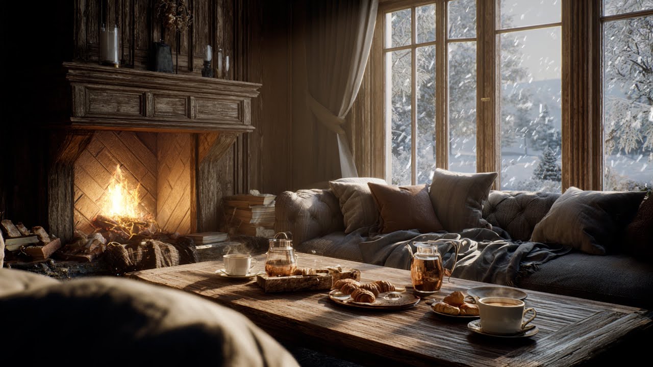 Snowfall Piano & Fireplace Glow 🎹 Winter Ambience for Inner Stillness