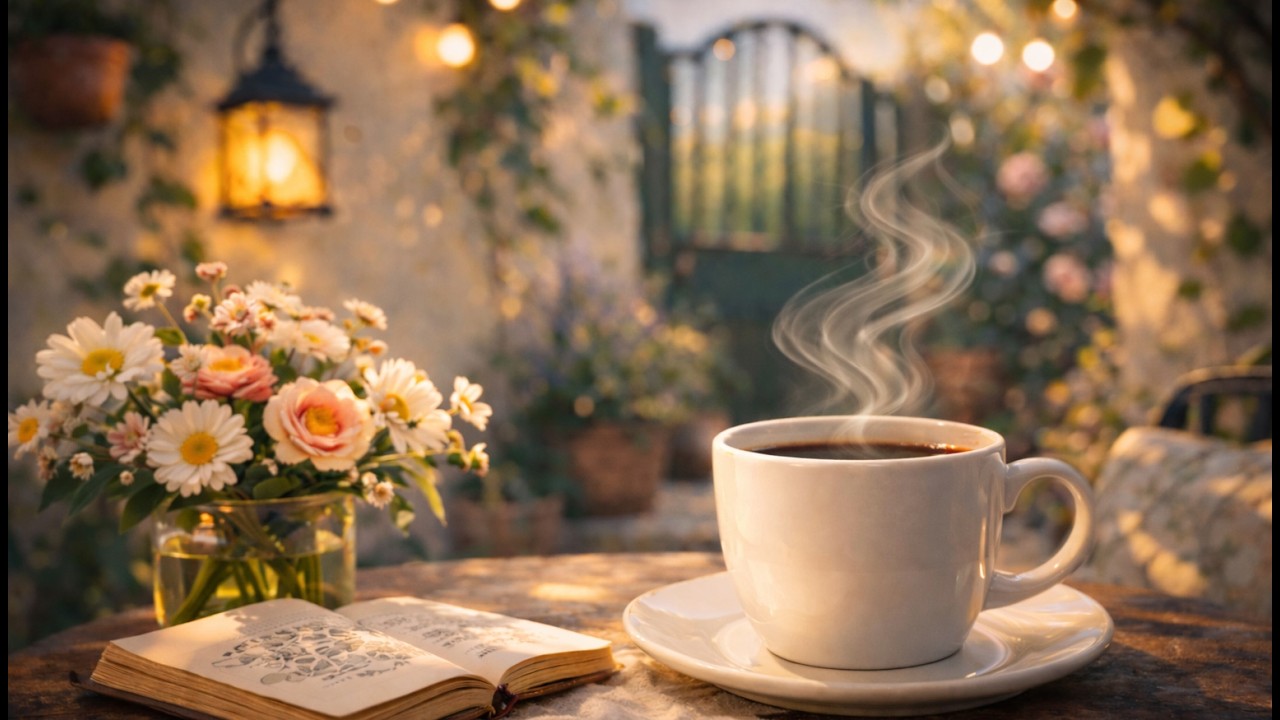 Smooth Jazz Café Ambience | Sunlit Garden Patio Coffee Shop for Work & Focus (4 Hours)