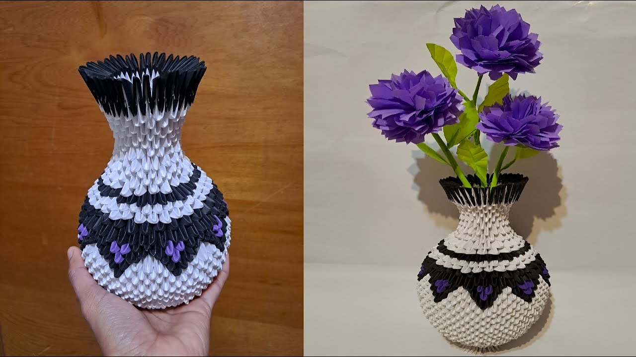 Cara Membuat Vas Bunga Dari Kertas,Vas Origami 3D/How to make peper  flower vas, 3D orgami Vas