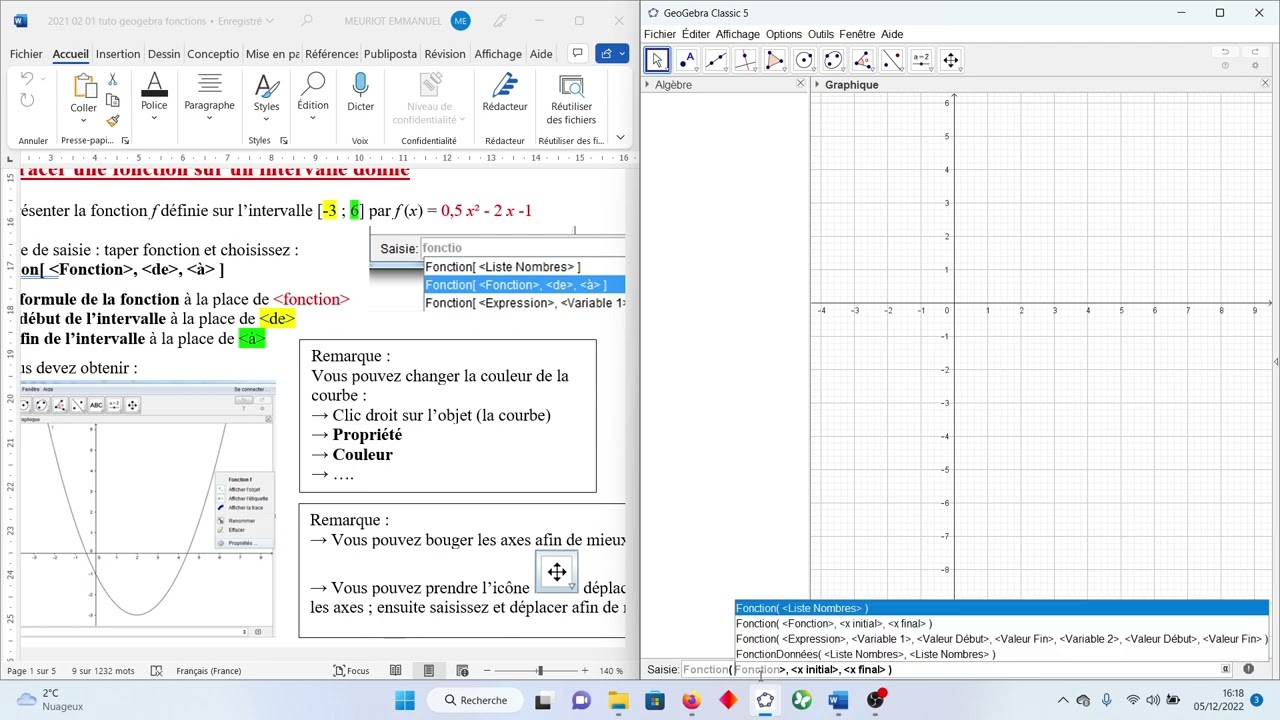 tuto tracer une fonction sur géogébra