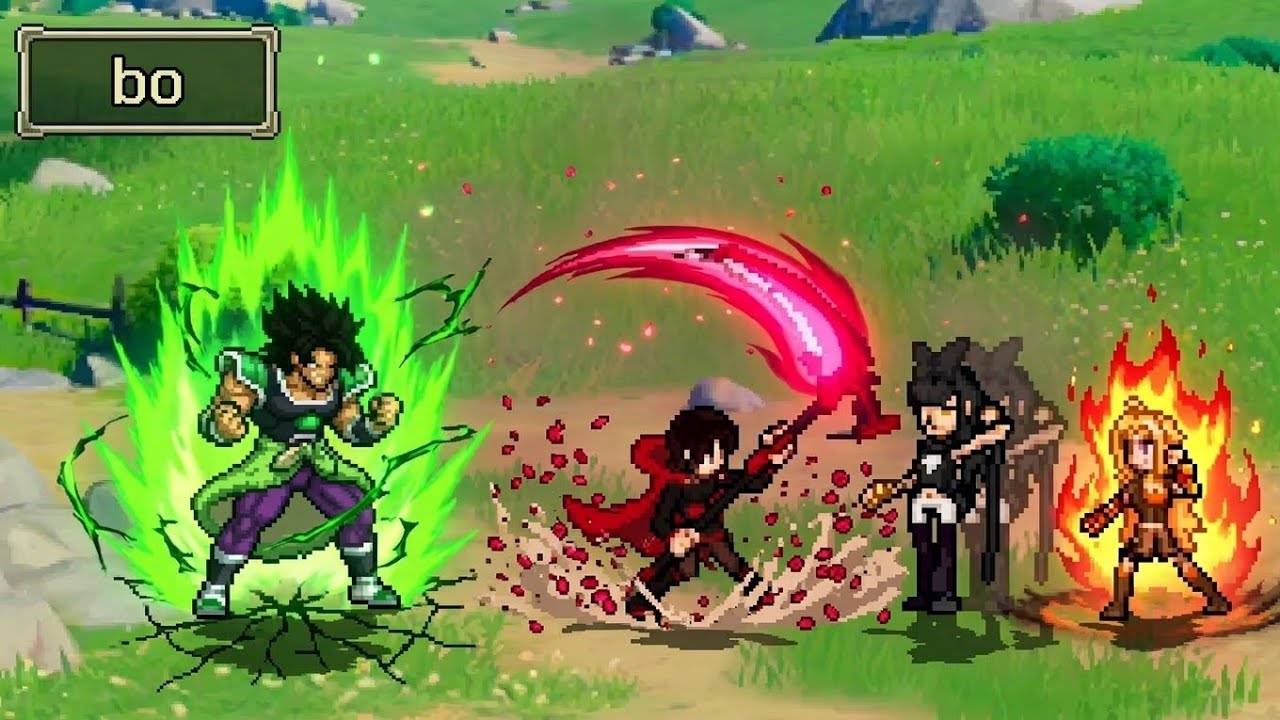 Броли из DBS против Блейк Белладонны, Ян Сяо и Руби Роуз в Jump Force Mugen.